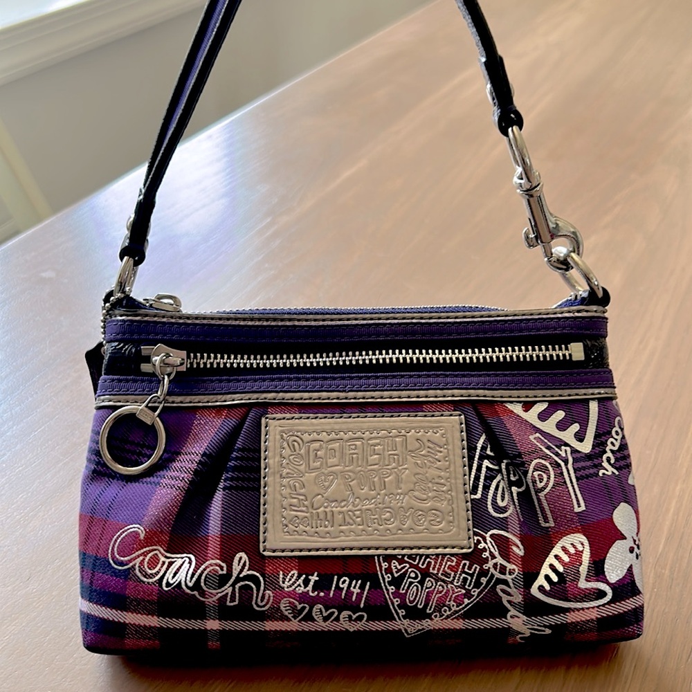 Coach EUC Tartan Purple Poppy Wistlet